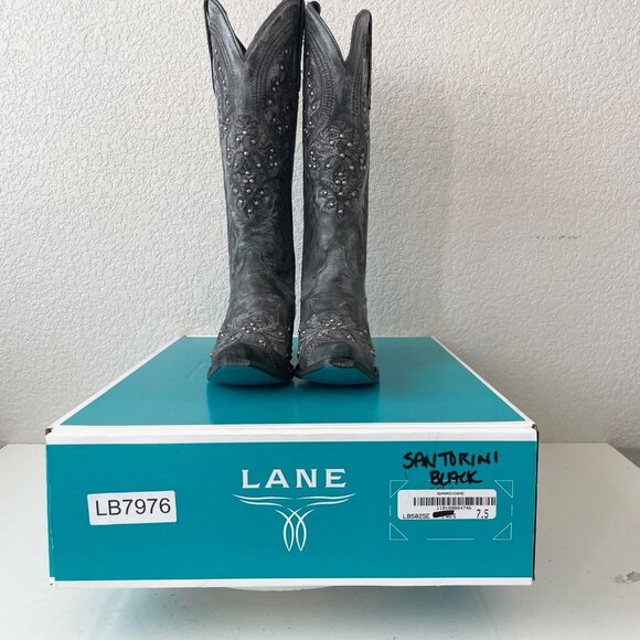 Lane Santorini Womens Cowboy Boots 7.5 Black Gray Western Cowgirl Mid Calf Tall - Picture 10 of 11